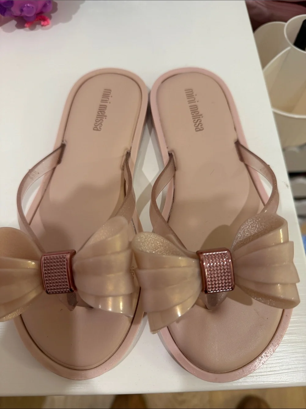 Mini Melissa Blush Pink Bow Jelly Slide Sandals